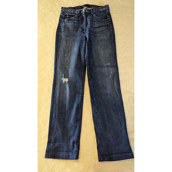 3x1 DENIM NYC Bootcut Whiskering Distress High Waist Dark Wash Jeans Size 27 - Picture 1 of 10